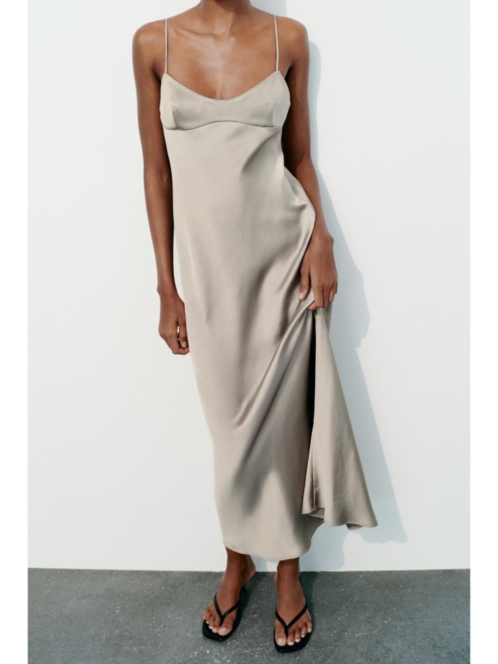 Zara Champagne Midi Slip Dress